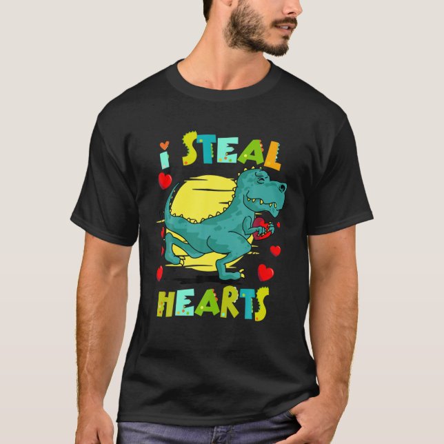 I Steal Hearts Boys Funny Valentines Day Kids Dino T-Shirt (Vorderseite)