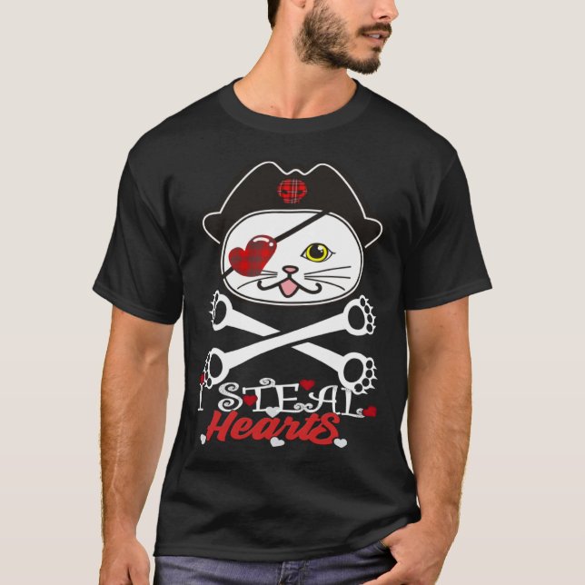 I Steal Hearts Cat Boys Valentines Day Cat Pirate  T-Shirt (Vorderseite)