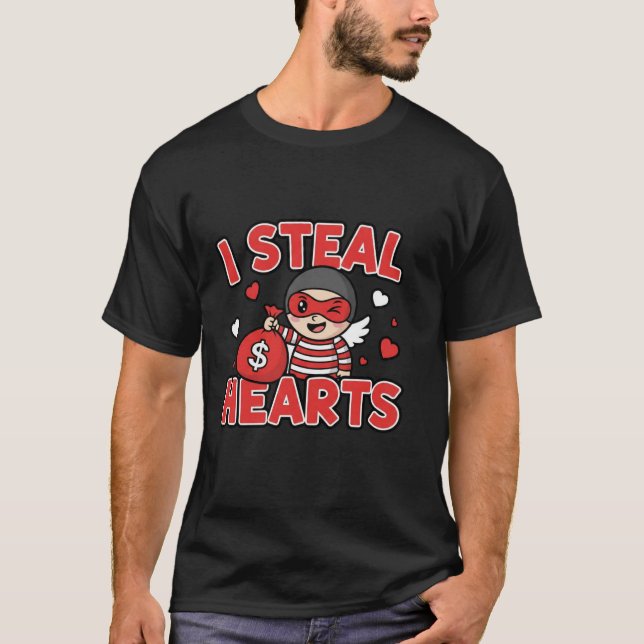 I Steal Hearts Cute Funny Valentine Cartoon Design T-Shirt (Vorderseite)