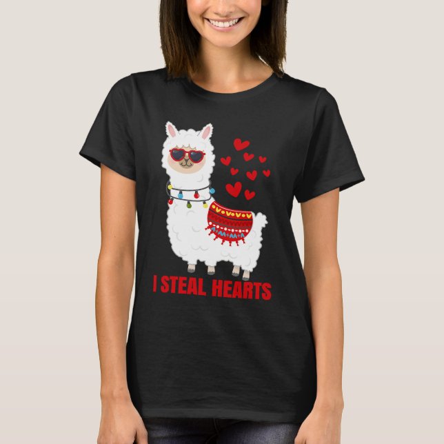 I Steal Hearts cute Llama Valentines Day T-Shirt (Vorderseite)