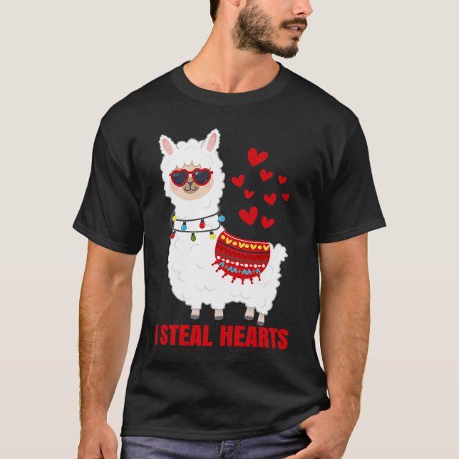 I Steal Hearts cute Llama Valentines Day T-Shirt (Vorderseite)