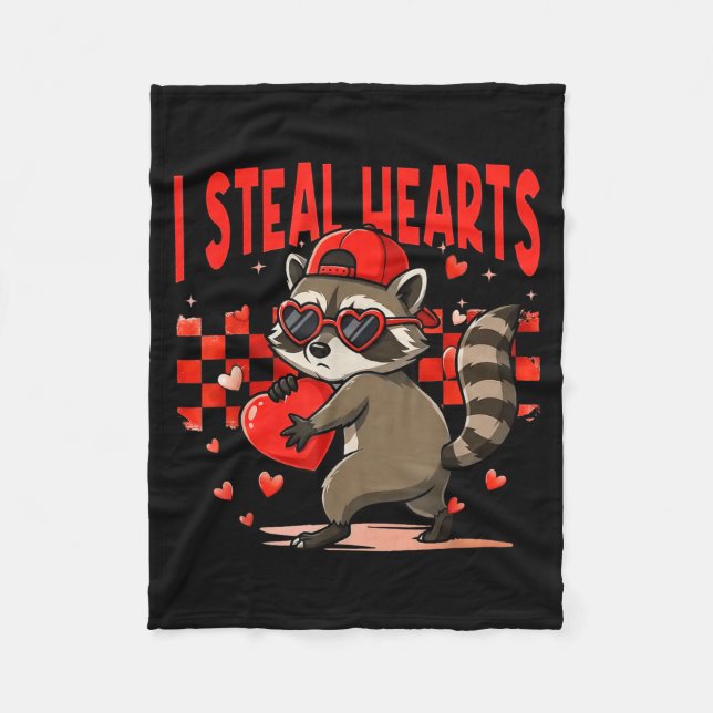 I Steal Hearts Design Raccoon Valentine Day Retro  Fleecedecke (Vorderseite)