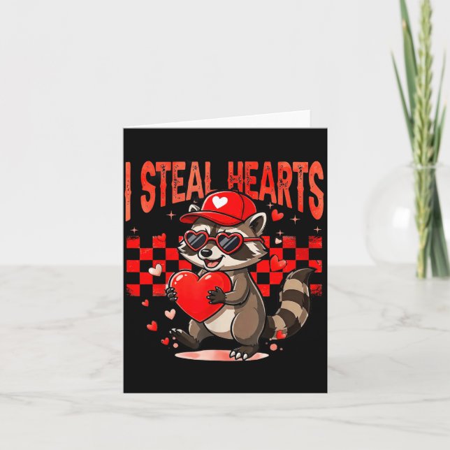 I Steal Hearts Design Raccoon Valentine Day Retro  Karte (Vorderseite)