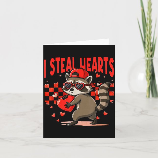 I Steal Hearts Design Raccoon Valentine Day Retro  Karte (Vorderseite)