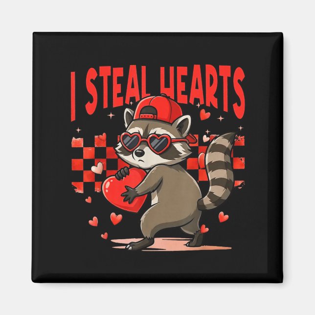 I Steal Hearts Design Raccoon Valentine Day Retro  Magnet (Vorne)