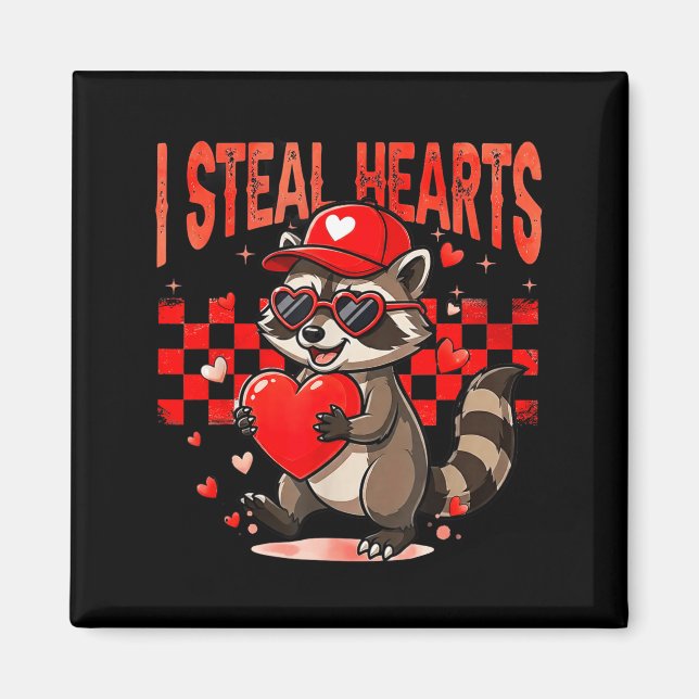 I Steal Hearts Design Raccoon Valentine Day Retro  Magnet (Vorne)