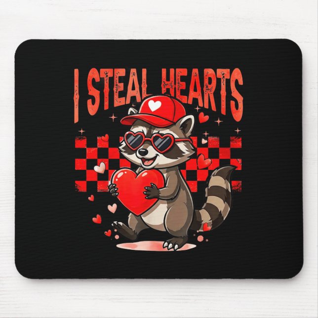 I Steal Hearts Design Raccoon Valentine Day Retro  Mousepad (Vorne)