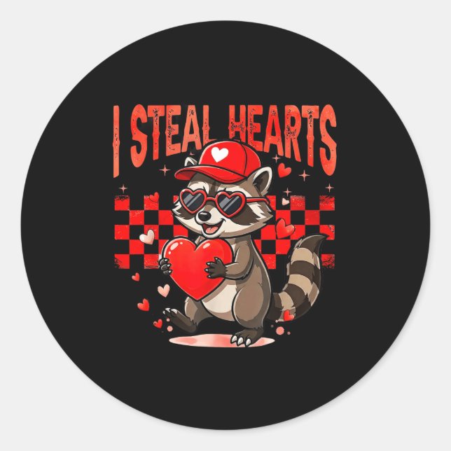 I Steal Hearts Design Raccoon Valentine Day Retro  Runder Aufkleber (Vorderseite)