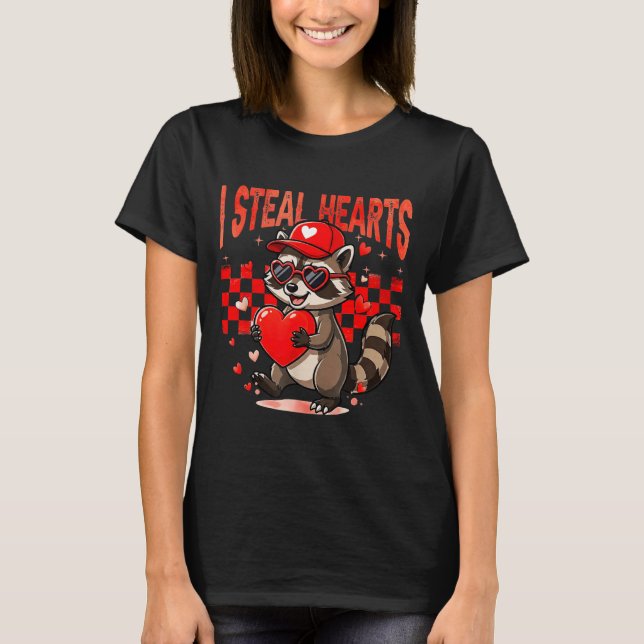 I Steal Hearts Design Raccoon Valentine Day Retro  T-Shirt (Vorderseite)