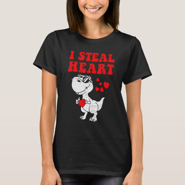 I Steal Hearts Dinosaur Dino Rex Valentines Day Bo T-Shirt (Vorderseite)