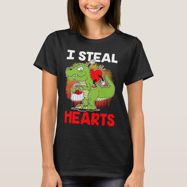 i steal hearts Dinosaur Heart Boys girls Valentine T-Shirt (Vorderseite)