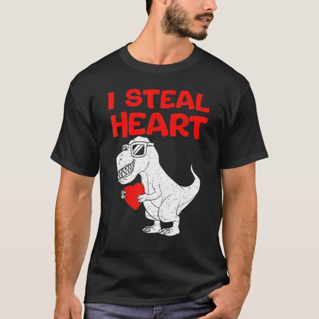 I Steal Hearts Dinosaur Rex Valentines Day Boys Ki T-Shirt (Vorderseite)