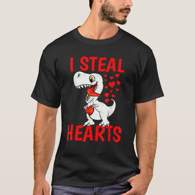 I Steal Hearts For Boys Valentines Day Kids Dinosa T-Shirt (Vorderseite)