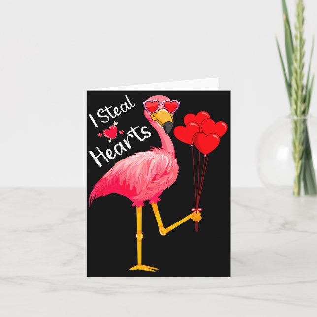 I Steal Hearts Funny Flamingo Lover Valentine's Da Karte (Vorderseite)