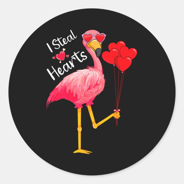 I Steal Hearts Funny Flamingo Lover Valentine's Da Runder Aufkleber (Vorderseite)