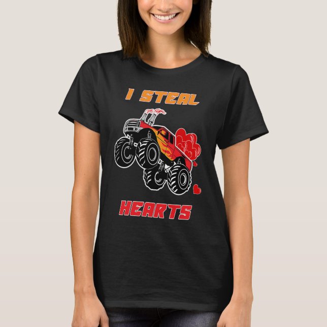 I Steal Hearts Monster Truck  Valentines Day T-Shirt (Vorderseite)