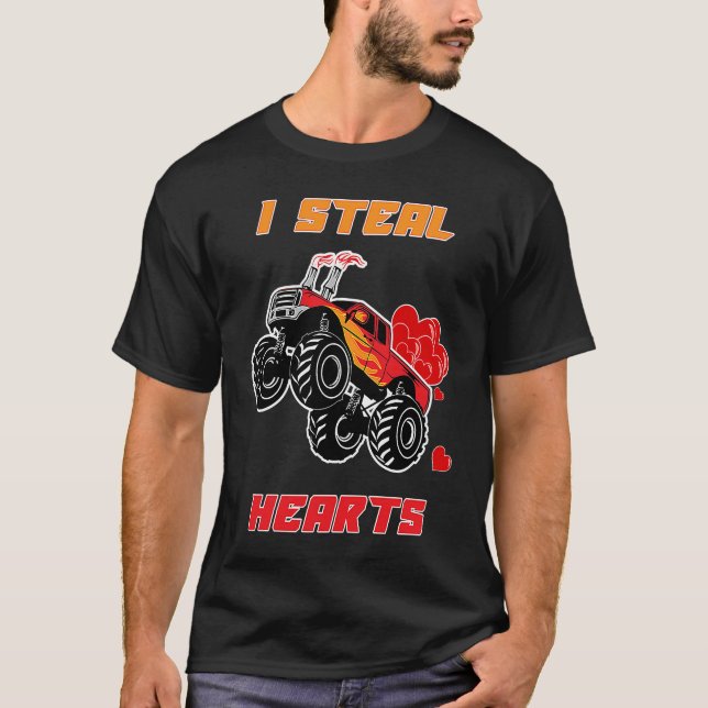I Steal Hearts Monster Truck  Valentines Day T-Shirt (Vorderseite)