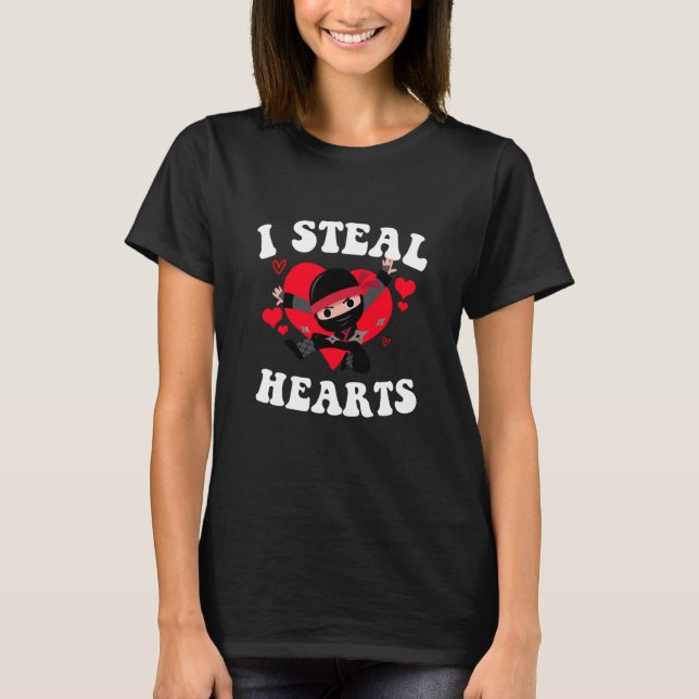 I Steal Hearts Ninja Boys Valentines Day T-Shirt (Vorderseite)