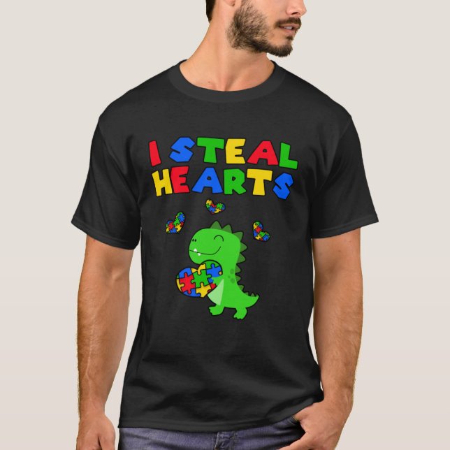 I Steal Hearts Puzzle Autism Awareness Month Rex D T-Shirt (Vorderseite)