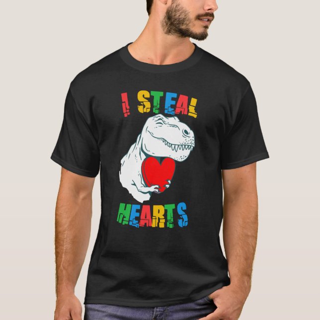 I Steal Hearts Rex Autism Awareness Valentines Day T-Shirt (Vorderseite)