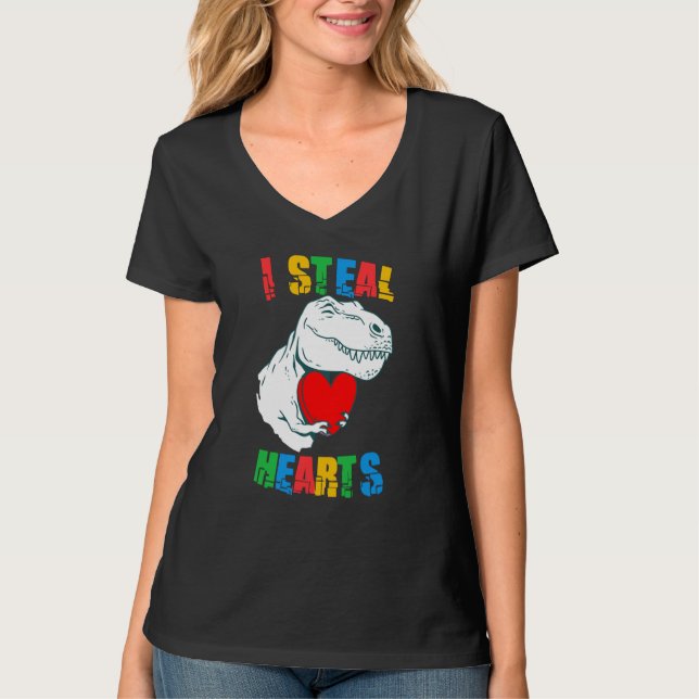 I Steal Hearts Rex Autism Awareness Valentines Day T-Shirt (Vorderseite)