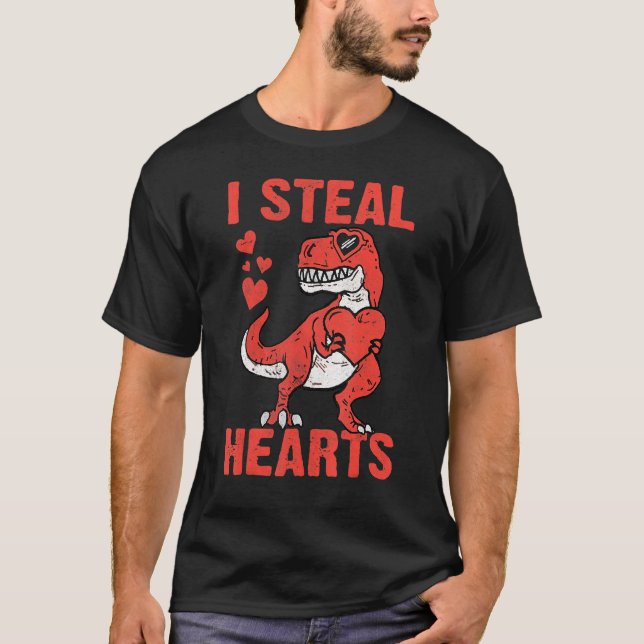 I Steal Hearts T Rex Dino Valentine Dinosaur Boy K T-Shirt (Vorderseite)