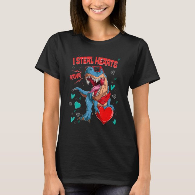 I Steal Hearts T rex Dinosaur Valentines Day Kids  T-Shirt (Vorderseite)