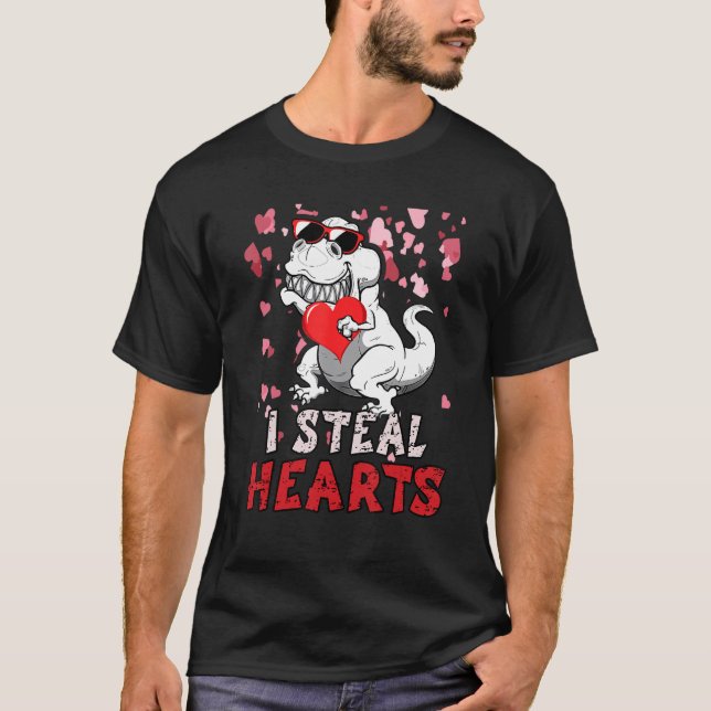 I Steal Hearts Trex Dinosaur Valentines Day Boys K T-Shirt (Vorderseite)