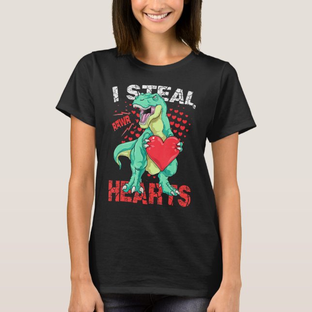 I Steal Hearts Valentines Day Dinosaur Boys Men Lo T-Shirt (Vorderseite)
