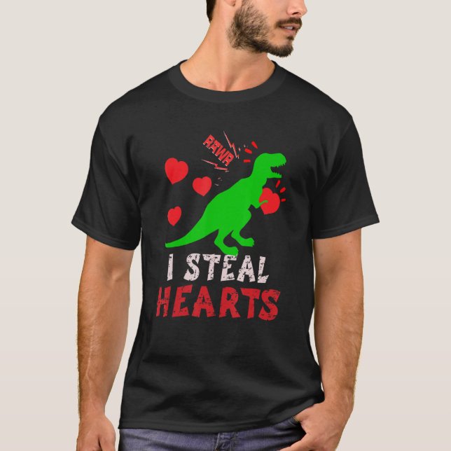 I Steal Hearts Valentines Day Dinosaur Boys Men Lo T-Shirt (Vorderseite)