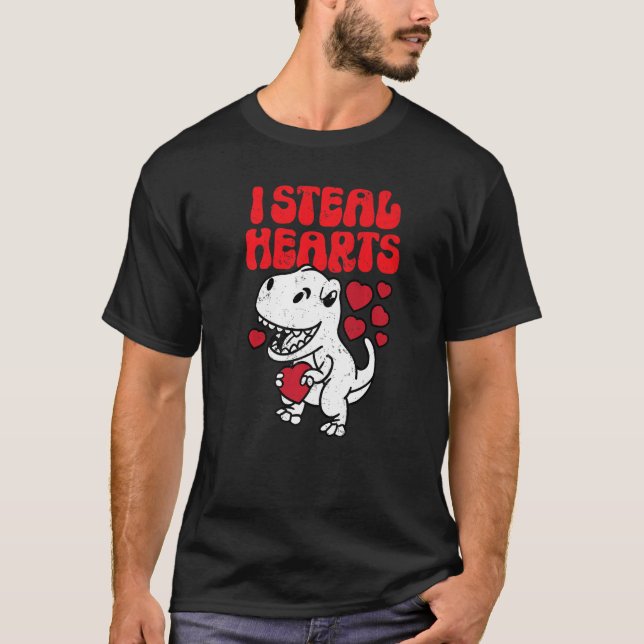 I Steal Hearts Valentines Day Trex Dinosaur For Fa T-Shirt (Vorderseite)