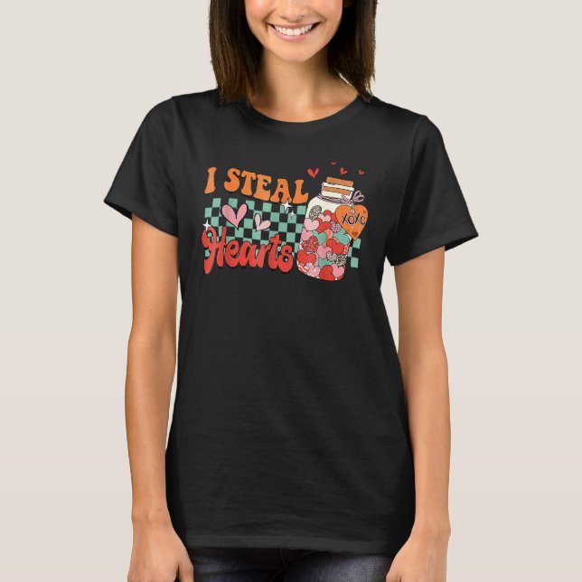 I Steal Hearts Xoxo Retro Groovy Valentines Day Dr T-Shirt (Vorderseite)
