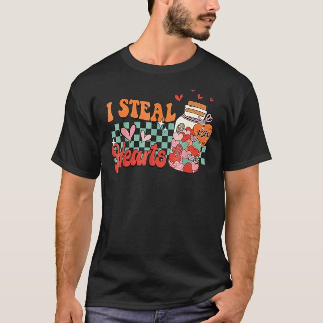 I Steal Hearts Xoxo Retro Groovy Valentines Day Dr T-Shirt (Vorderseite)