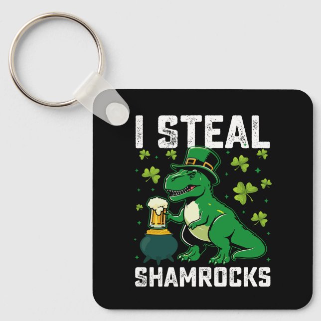 I Steal Kleeblatts T Rex Dinosaur St Patrick's Day Schlüsselanhänger (Vorderseite)