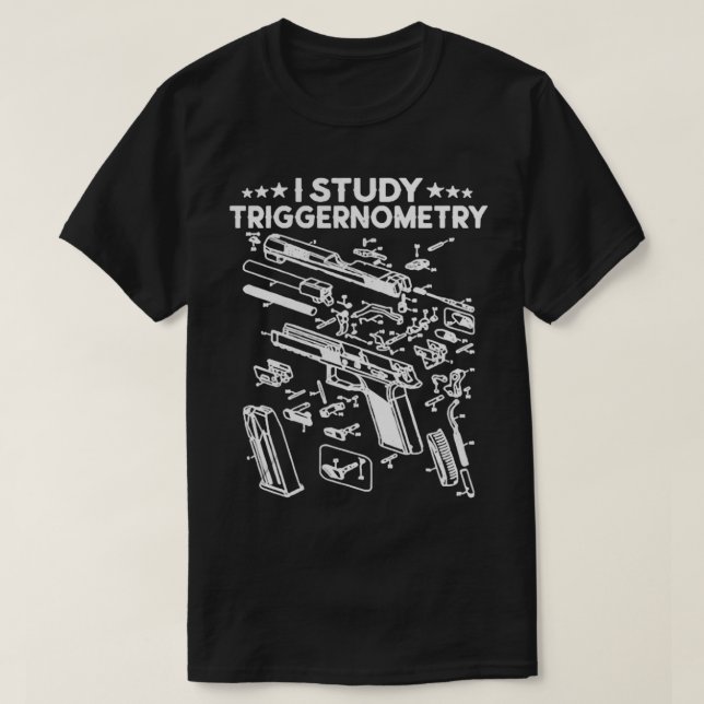 I studie Triggerometrie Gun on Back Funny Veteran  T-Shirt (Design vorne)