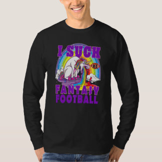 I Suck at Fantasy Football Puking Unicorn Rainbow  T-Shirt