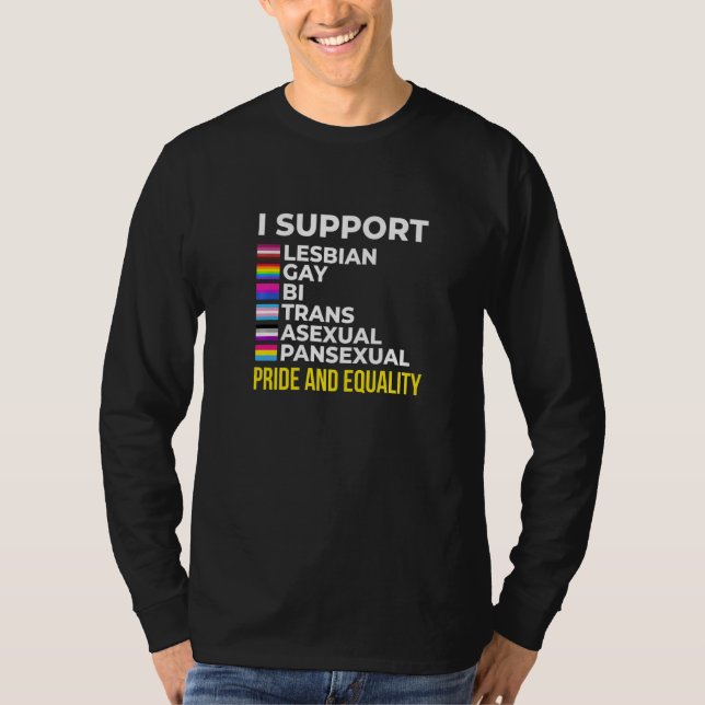 I Support Pride and Equality I Lesbian Gay Toleran T-Shirt (Vorderseite)