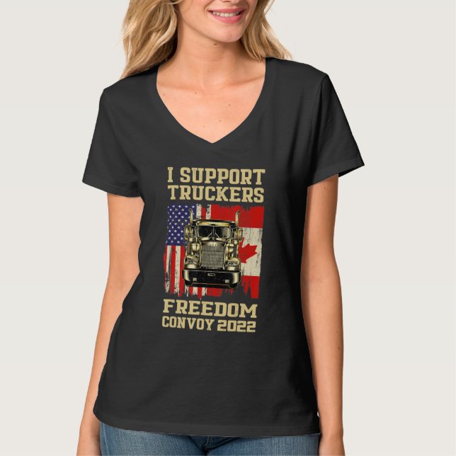 I support Truckers Freedom Convoy 2022 American Ca T-Shirt (Vorderseite)
