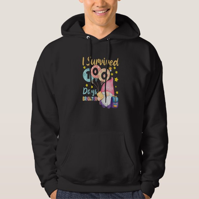 I Survived 100 Days Brighter  Gnomes Teacher Kids Hoodie (Vorderseite)
