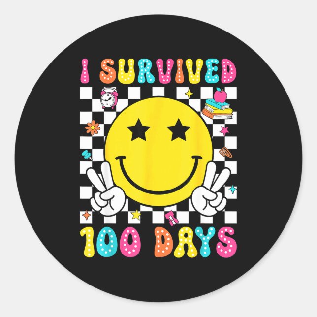 I Survived 100 Days Of School Boys Kids 100th Day  Runder Aufkleber (Vorderseite)
