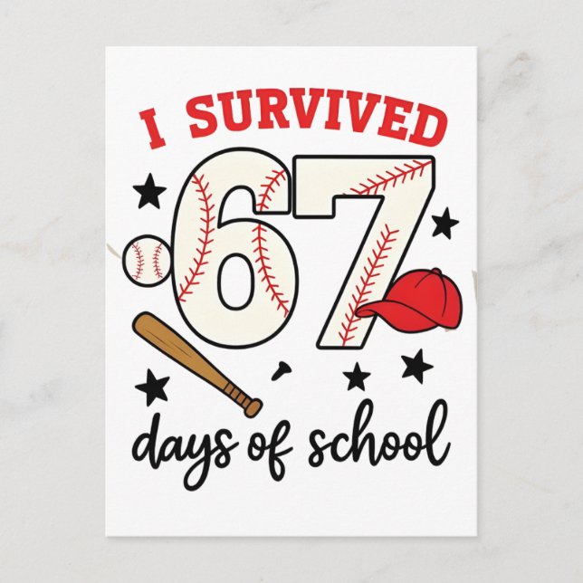 I Survived 67 Days of School Baseball Sport 100   Einladungspostkarte (Vorderseite)