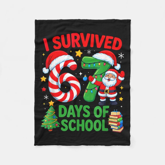 I Survived 67 Days Of School Christmas Candy Cane  Fleecedecke (Vorderseite)