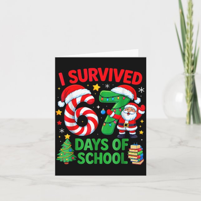 I Survived 67 Days Of School Christmas Candy Cane  Karte (Vorderseite)