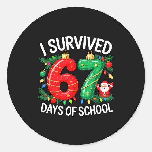I Survived 67 Days Of School Christmas Candy Cane  Runder Aufkleber (Vorderseite)