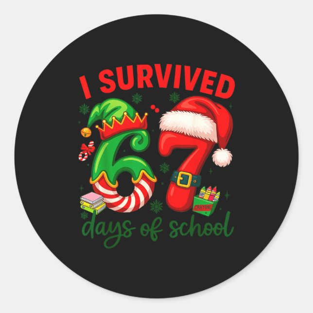 I Survived 67 Days Of School Christmas Candy Cane  Runder Aufkleber (Vorderseite)