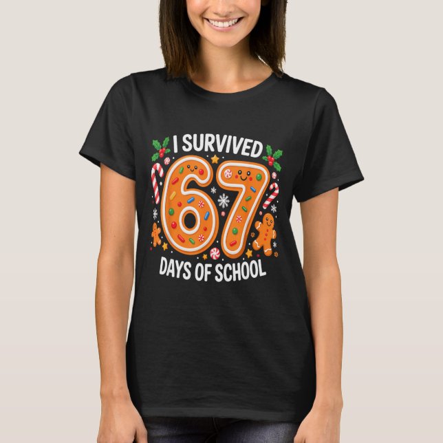 I Survived 67 Days Of School Christmas Candy Cane  T-Shirt (Vorderseite)