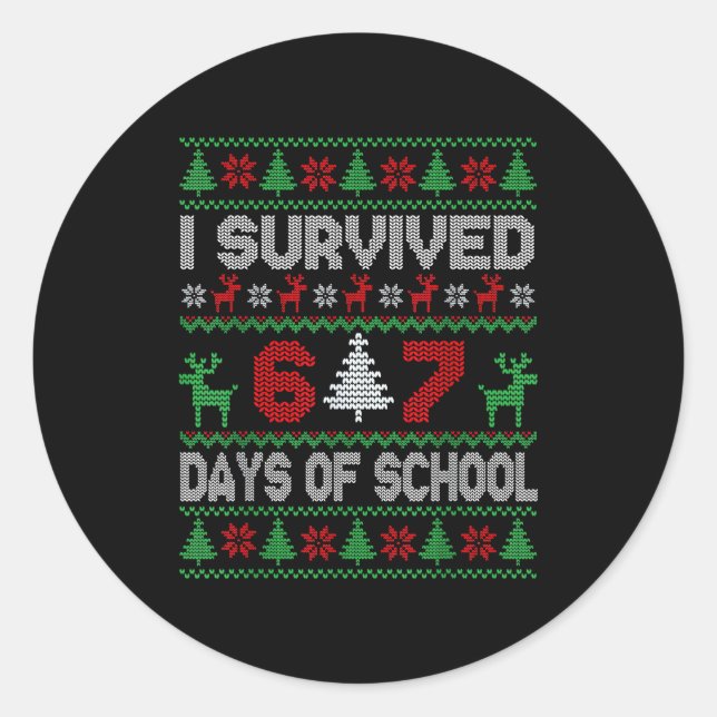 I Survived 67 Days Of School Christmas Meme Six Se Runder Aufkleber (Vorderseite)