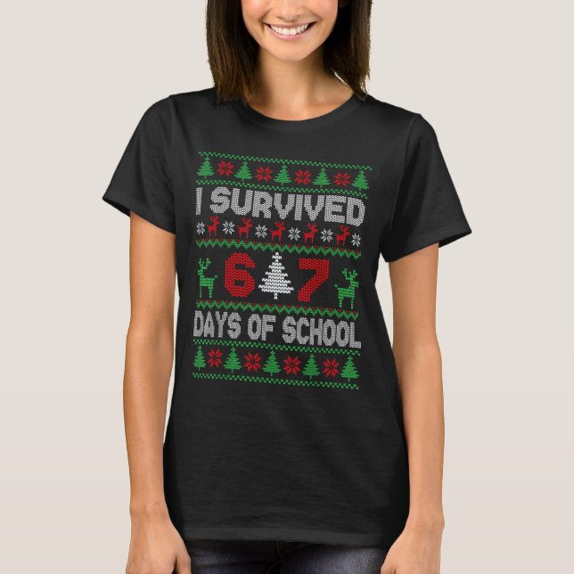 I Survived 67 Days Of School Christmas Meme Six Se T-Shirt (Vorderseite)