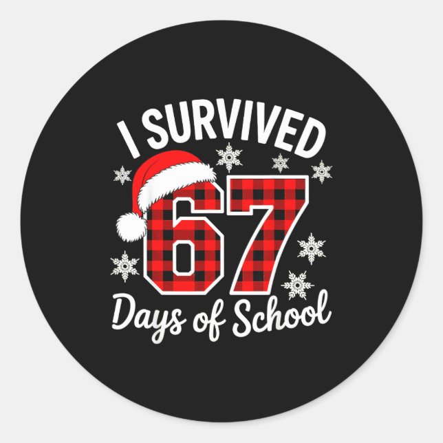 I Survived 67 Days Of School Christmas  Runder Aufkleber (Vorderseite)