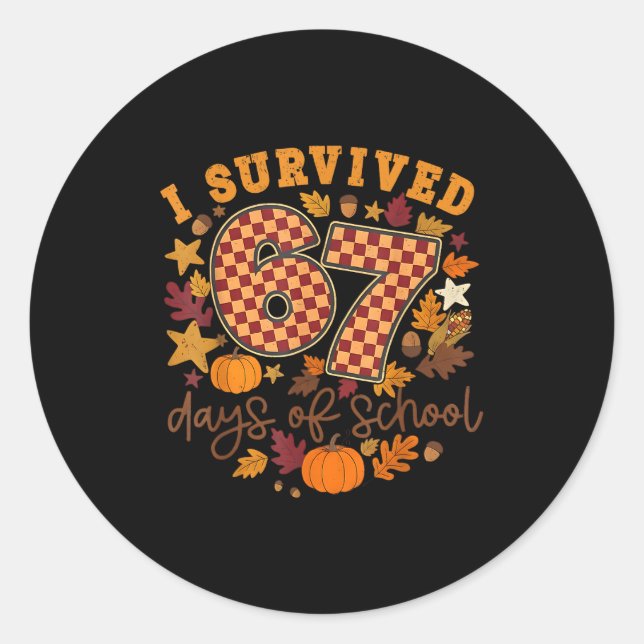 I Survived 67 Days Of School Funny 6 7 Thanksgivin Runder Aufkleber (Vorderseite)